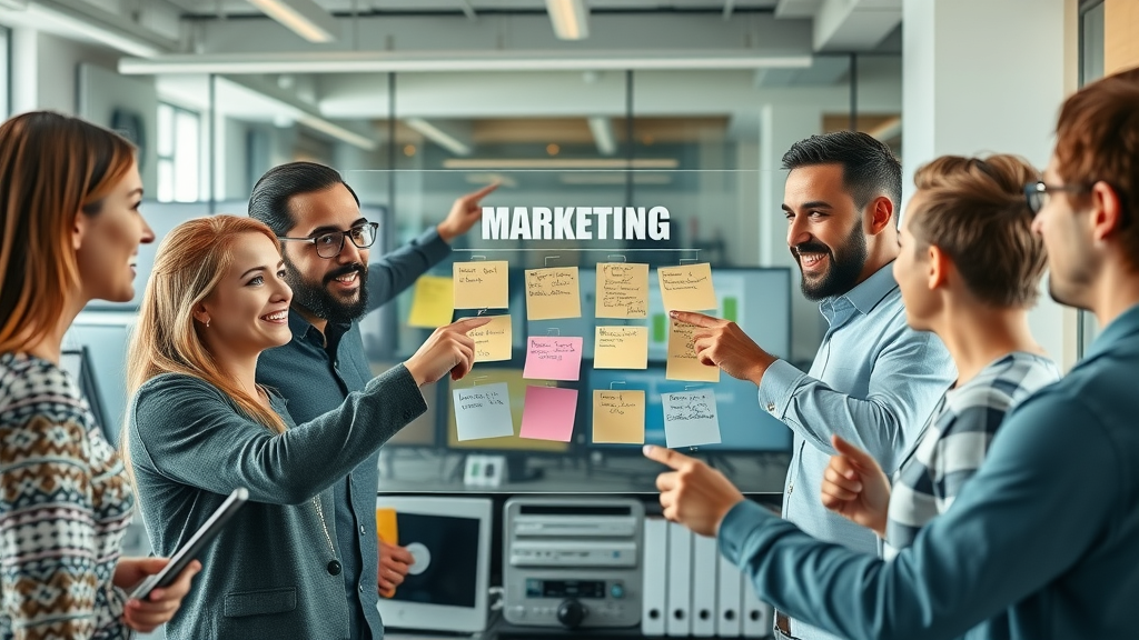 marketing team collaborating on objectives and alignment in an onboarding meeting