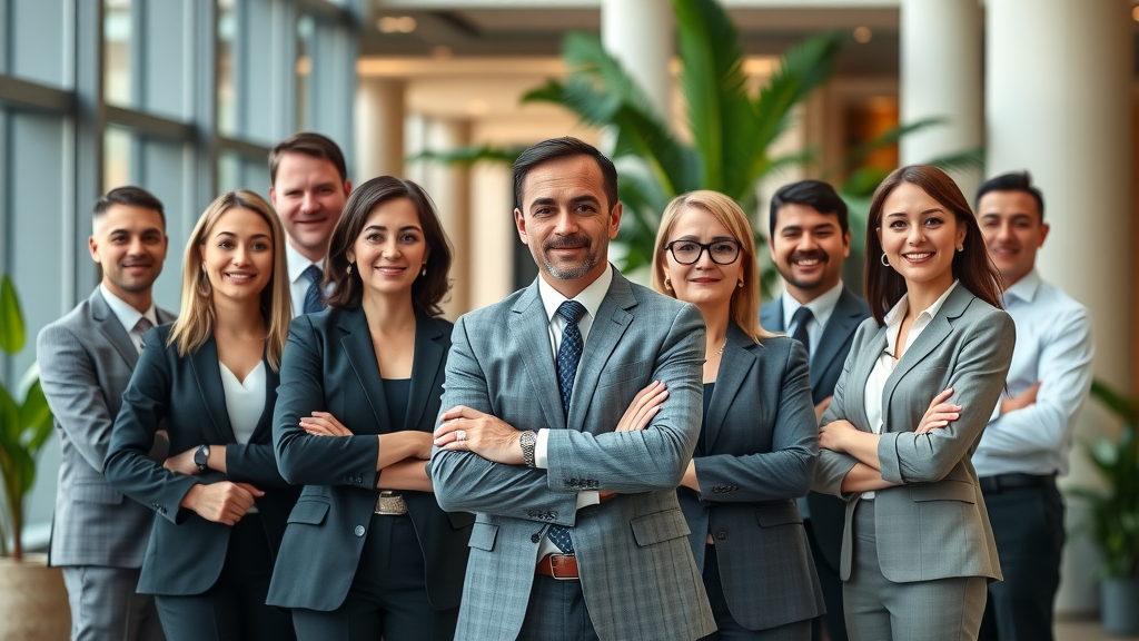 fractional leaders professional executive portraits modern corporate lobby human resources diversity