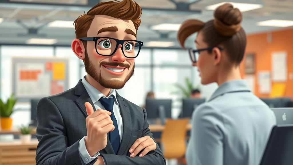 business owner engaging marketing consultant about fractional CMO services, lively office space