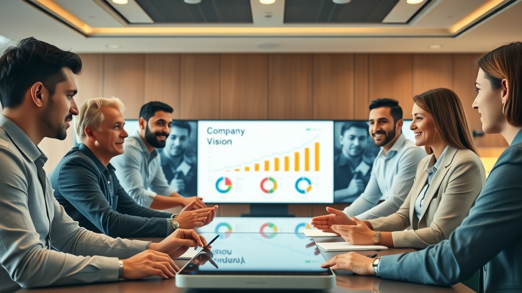 corporate leadership and marketing operations team aligning strategic plans over digital interface for business objectives