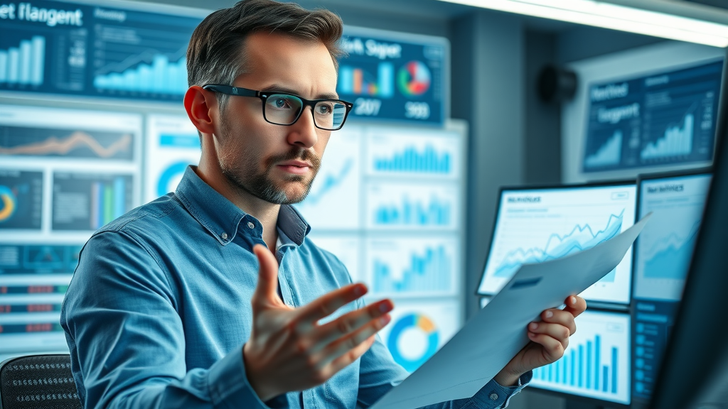 Data analyst reviewing ROI metrics for customer-centric internet marketing campaigns