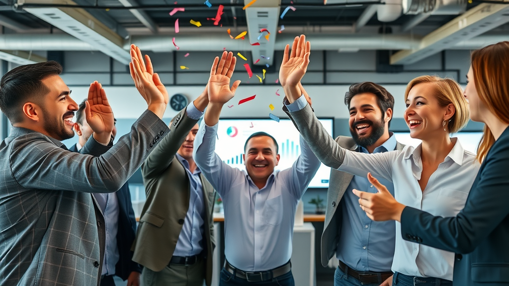successful business team celebrating growth with fractional cmo leadership