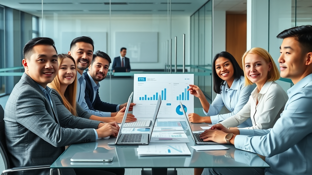 Professional business team collaborating with Fractional CMO for marketing success