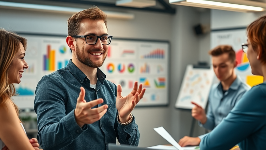 confident marketing mentor leading team in effective collaboration - digital marketing fractional cmo