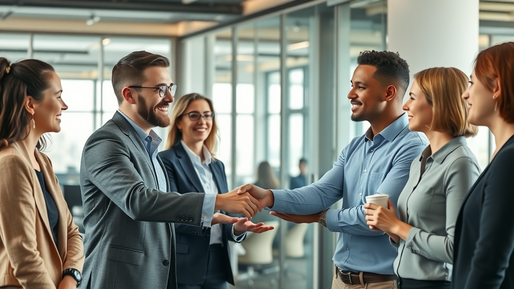 collaborative marketing team onboarding a new fractional CMO, seamless integration, open workspace
