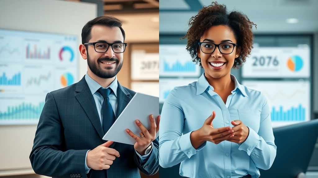 fractional cmo vs full-time cmo - Side-by-side professionals analyzing marketing dashboards, showcasing the flexibility and cost benefits of fractional cmo services