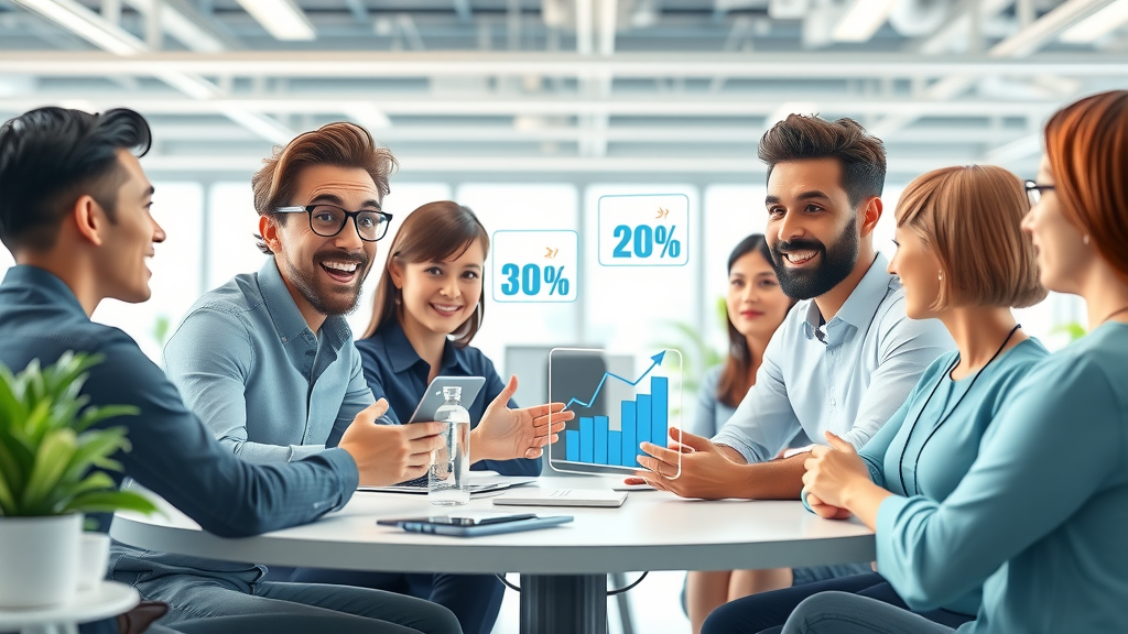 Cutting-edge SaaS startup workspace with motivated CMO and team reviewing growth metrics. benefits of fractional cmo, saas company, marketing leadership.