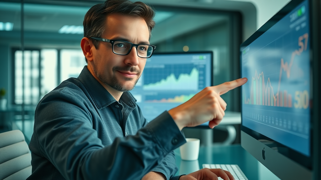 Professional analyzing marketing ROI charts and KPIs for fractional CMO service financial impact