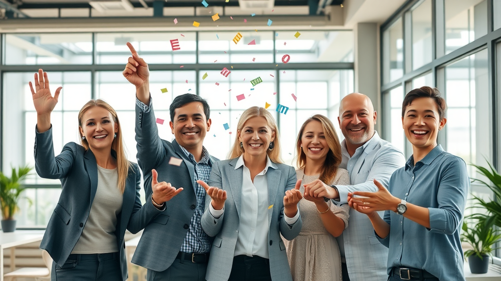 successful business team celebrating sustainable growth scaling business operations