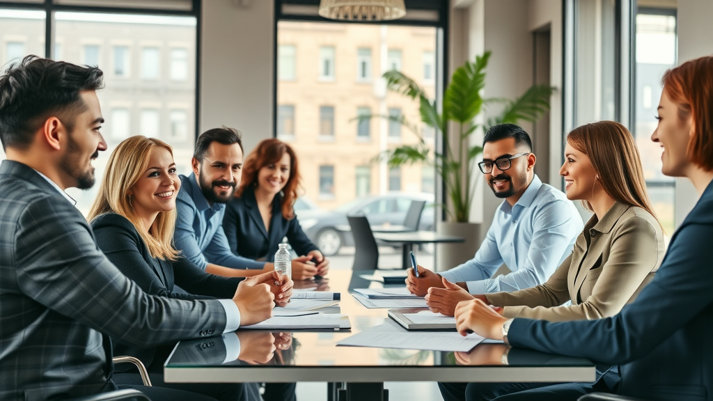 onboarding new fractional chief marketing officer with executive team in discussion, open office