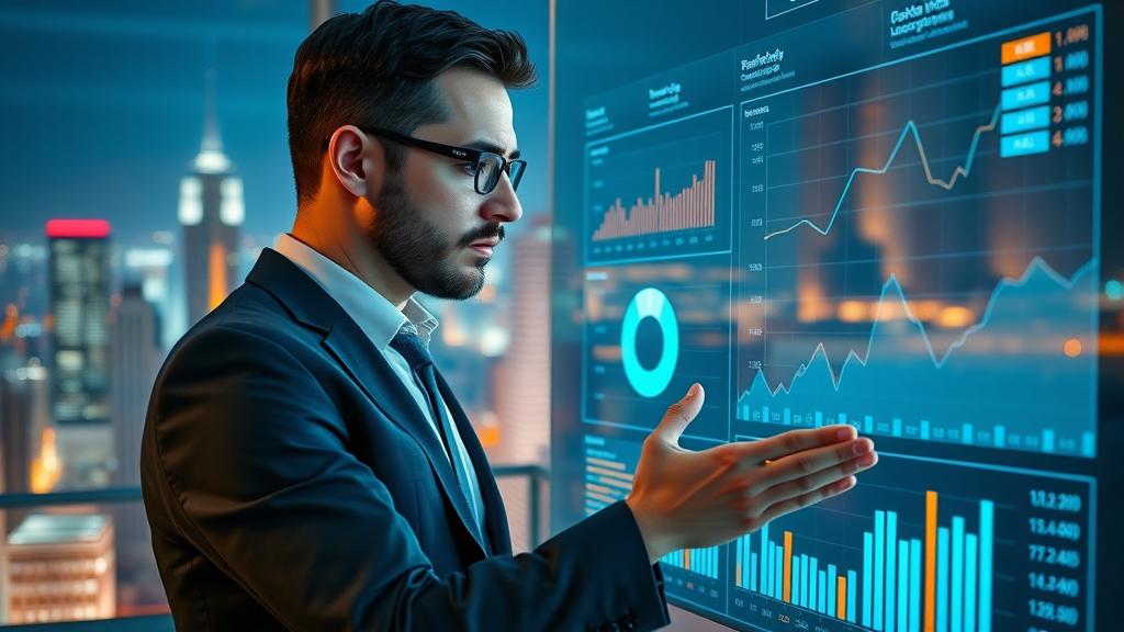 Fractional CMO leveraging data dashboards to optimize marketing strategy, modern office, strategic business leadership