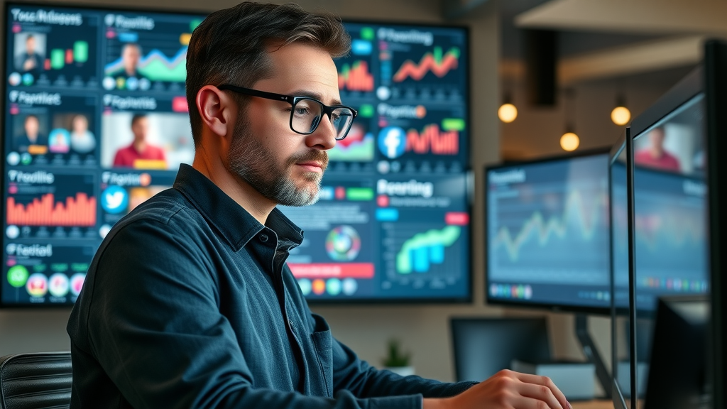 Forward-thinking marketing leader managing robust social media dashboard, leading with marketing leadership trends