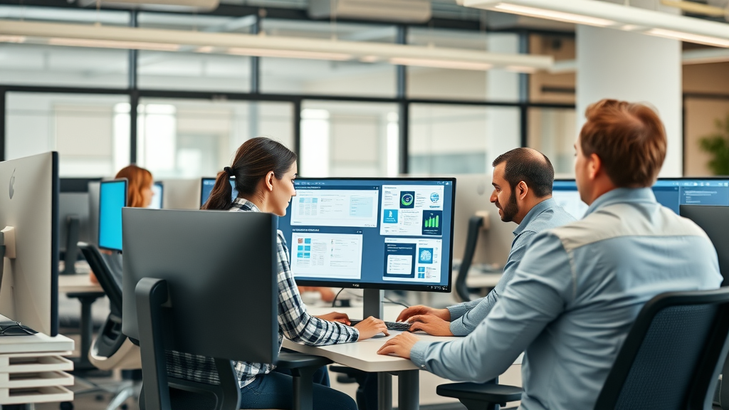Motivated marketing team implementing collaboration tools for seamless teamwork