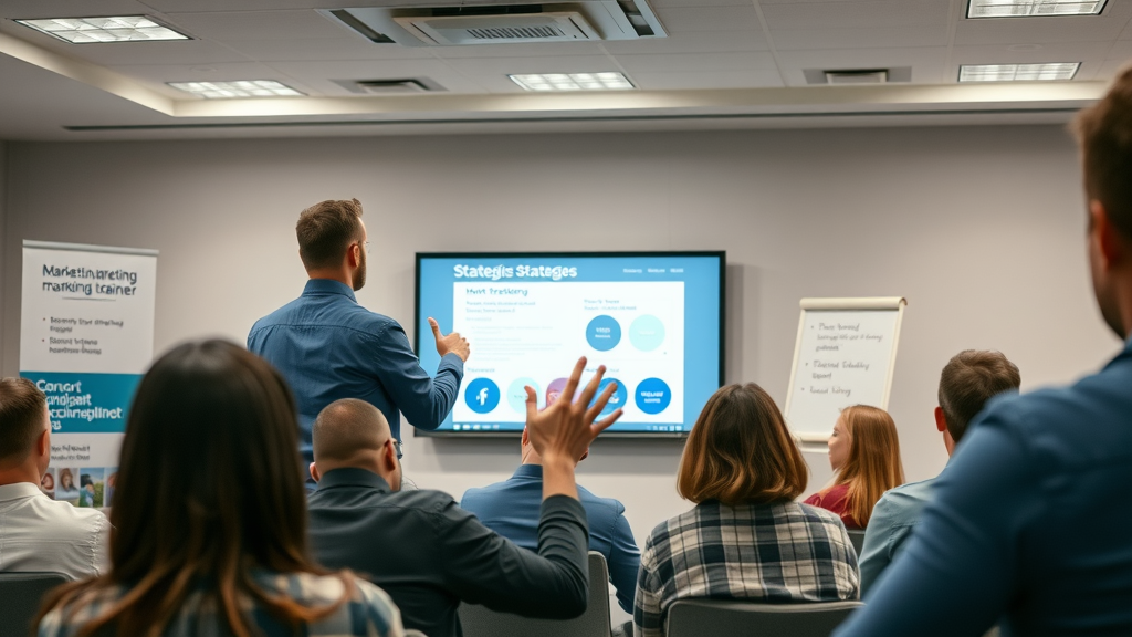 Marketing trainer leading workshop on customer-centric internet marketing strategies