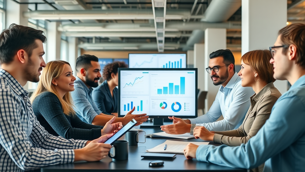 hiring a fractional CMO digital marketing strategy meeting, diverse professionals collaborating in a modern workplace