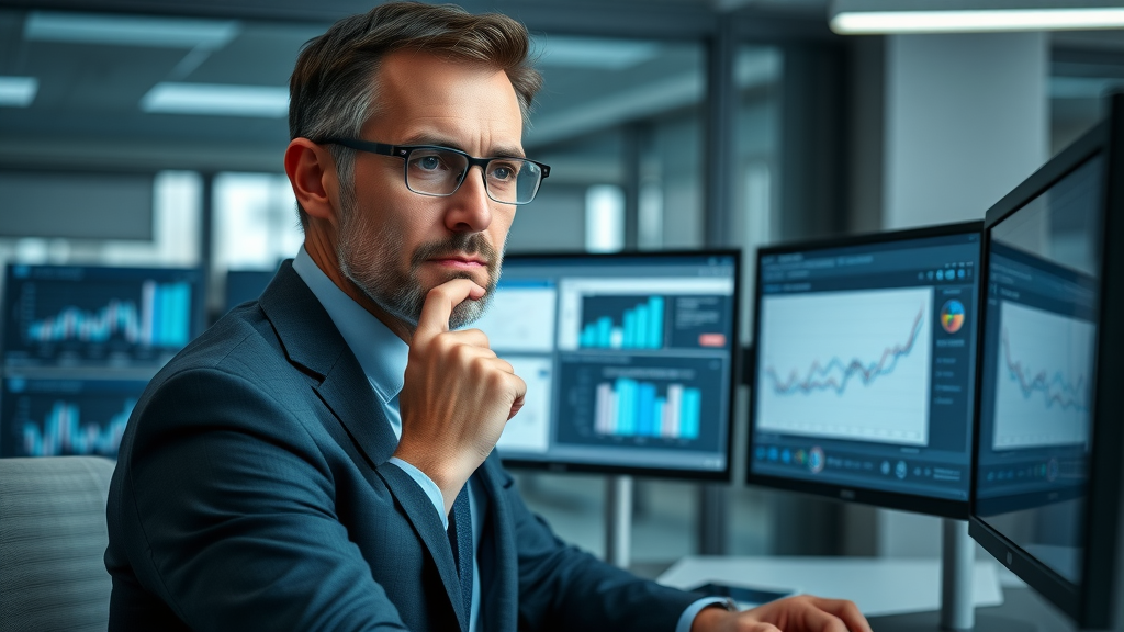 thoughtful business executive reviewing marketing performance data - digital marketing fractional cmo