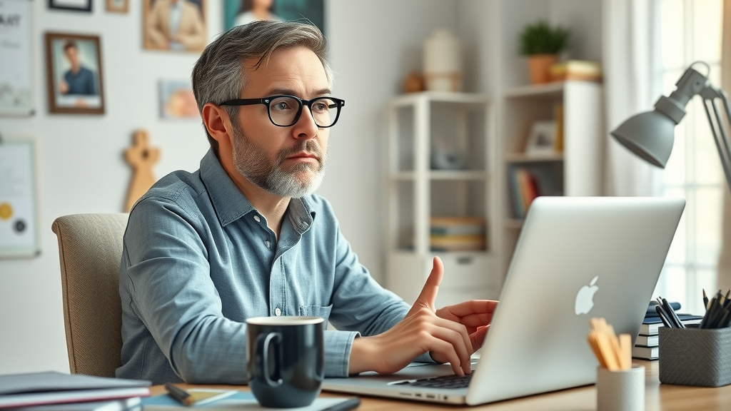 Professional marketing expert video calling clients from home office
