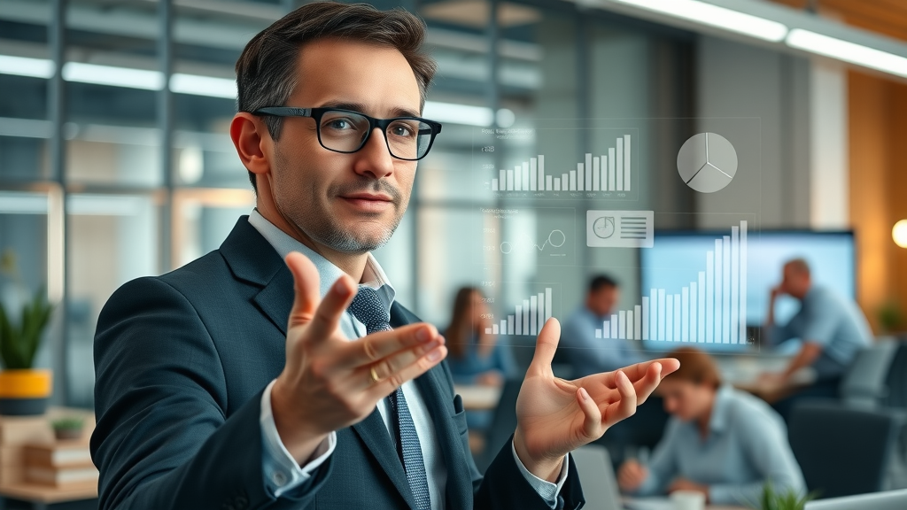 Fractional CMO role dynamic marketing executive presenting strategy on a digital interface