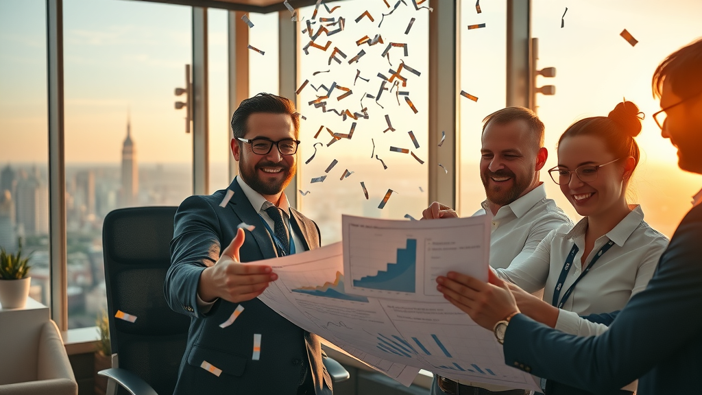 successful business team analyzing growth charts and graphs after working with a growth marketing consultant