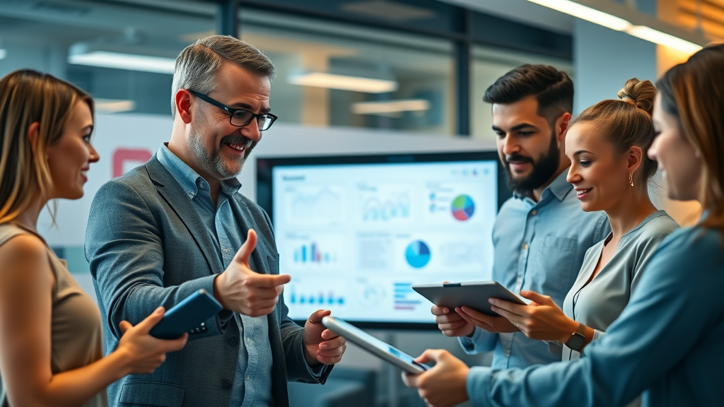 Inspired senior executive guiding a diverse marketing team, fractional chief marketing officer