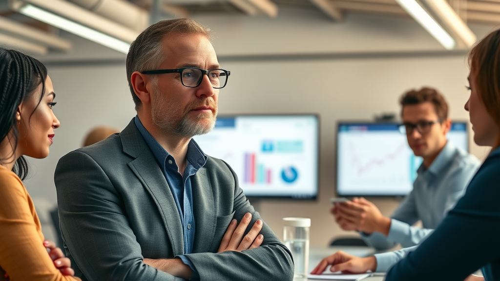 professional marketing leader guiding diverse team strategy session, outsourced marketing leadership