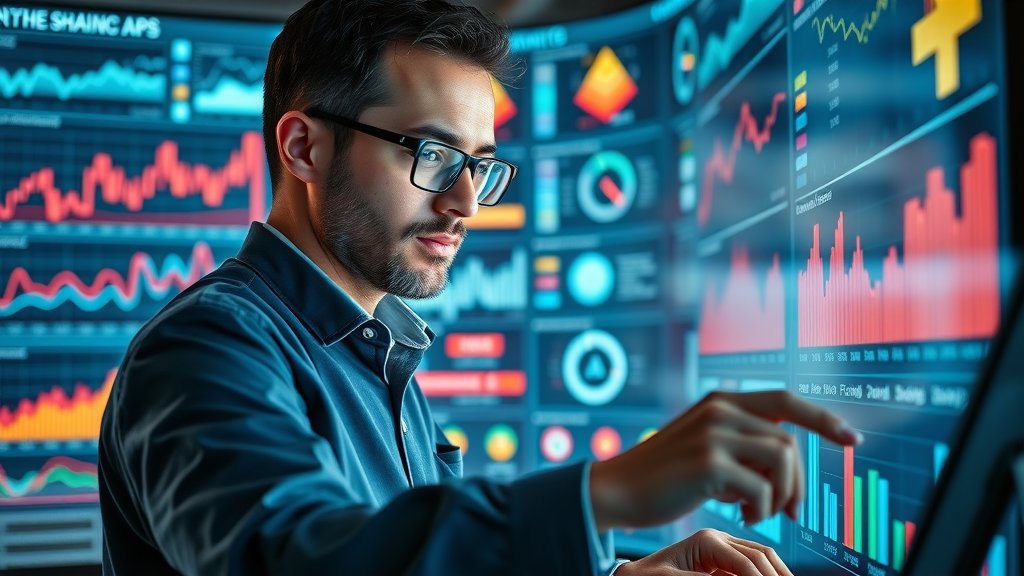 analyst reviewing interactive data dashboard, ROI-driven fractional CMO strategies