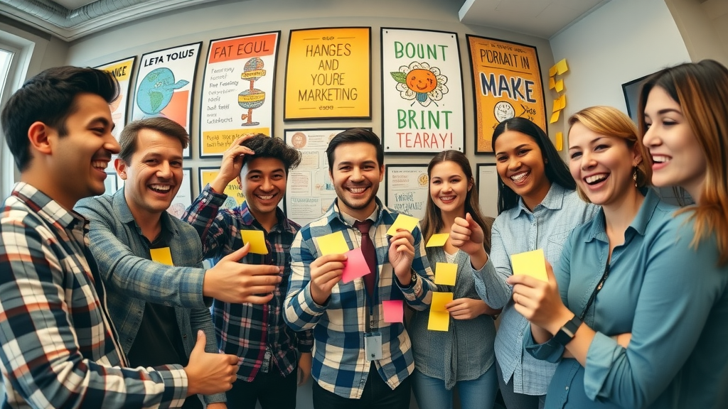 marketing team onboarding brainstorming with fractional cmo sticky notes creative office
