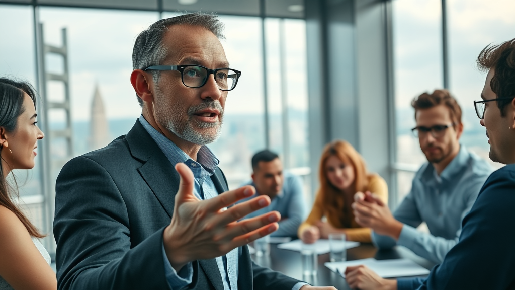 marketing leader presenting a multi-channel marketing strategy to a startup team