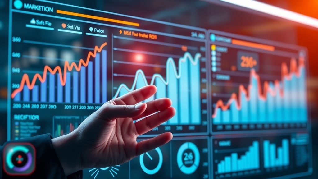 marketing team reviewing analytics dashboard showing ROI growth from outsourced marketing leadership