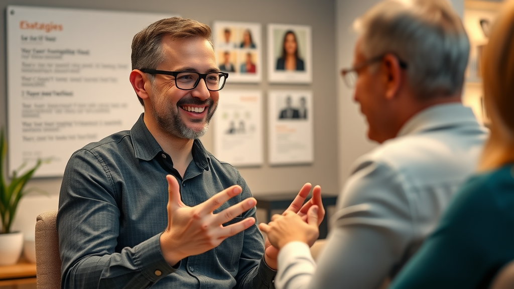 Trustworthy internet marketing consultant engaging with clients for customer-centric internet marketing