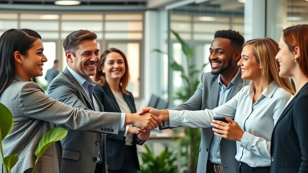 diverse business team onboarding new marketing leader, fractional CMO service