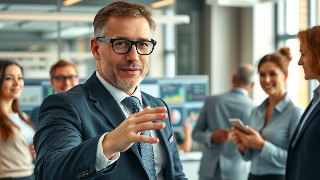 Part-time CMO services leading a collaborative marketing team in a modern office