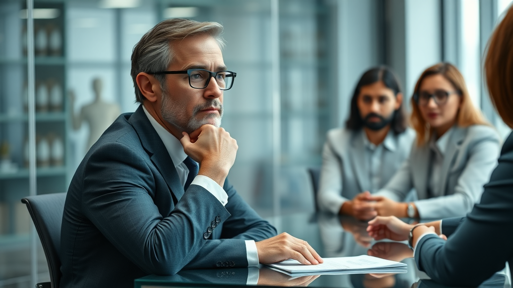 Professional CMO candidate being interviewed by decision-makers. benefits of fractional cmo, fractional cmo service, marketing leadership recruitment.
