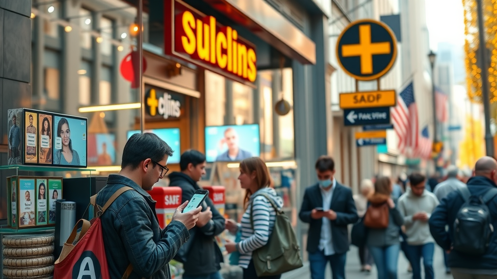 Vibrant small storefront utilizing digital marketing solutions for SMBs attracting online and offline customers