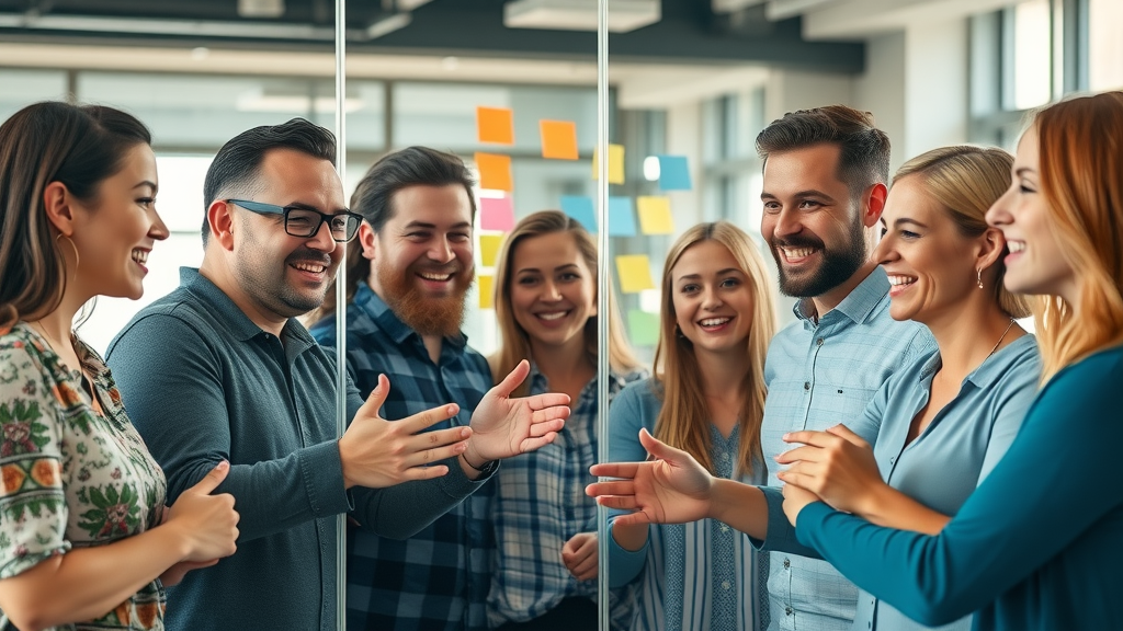 Agile marketing team collaborating on creative project, vibrant brainstorming session. benefits of fractional cmo, marketing team, flexible marketing solutions.