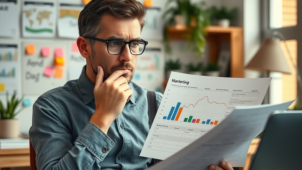 business owner evaluating marketing growth chart for outsourced CMO needs