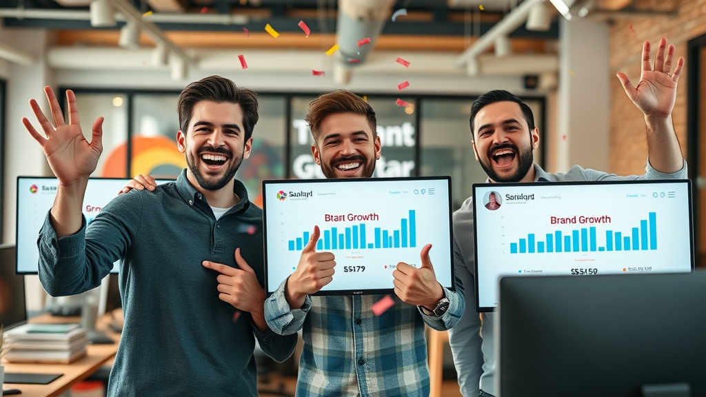 successful startup founders showcasing brand growth results fractional cmo for startups
