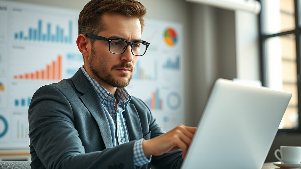 small business owner analyzing digital marketing data addressing internet marketing challenges for small businesses