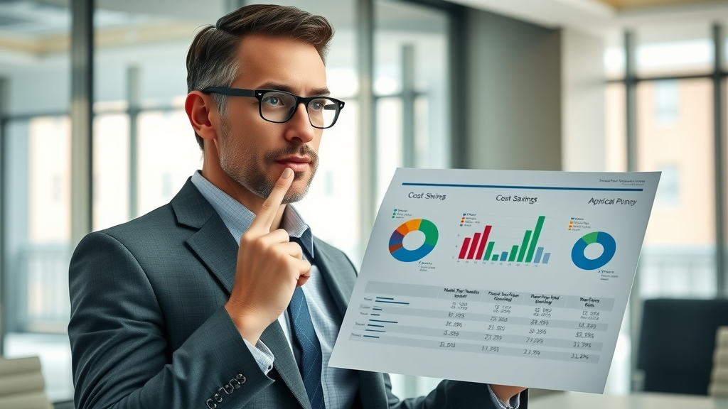 business consultant presenting cost-savings analysis for hiring a fractional CMO, financial charts