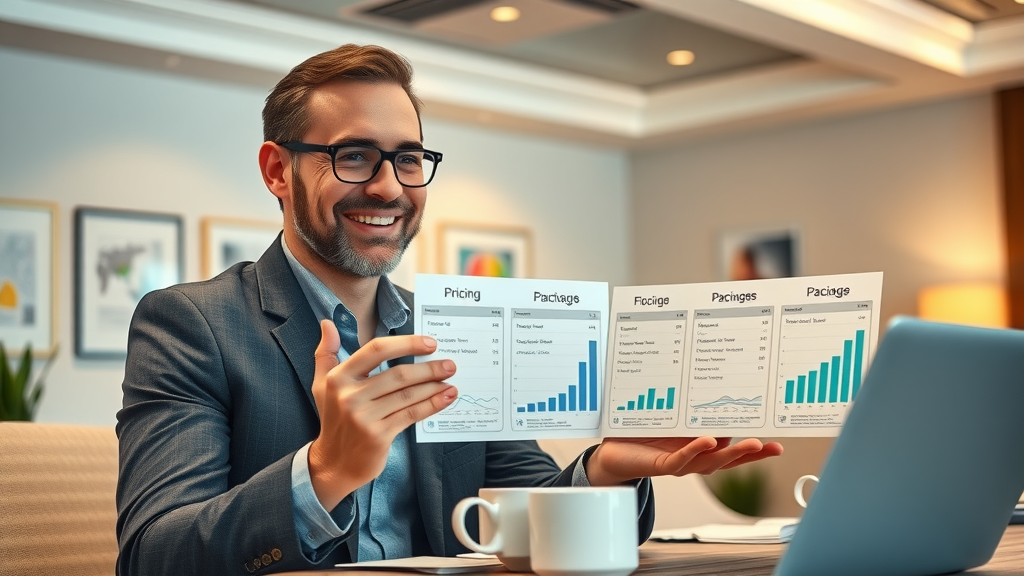 Business leader presenting flexible marketing pricing options in conference room