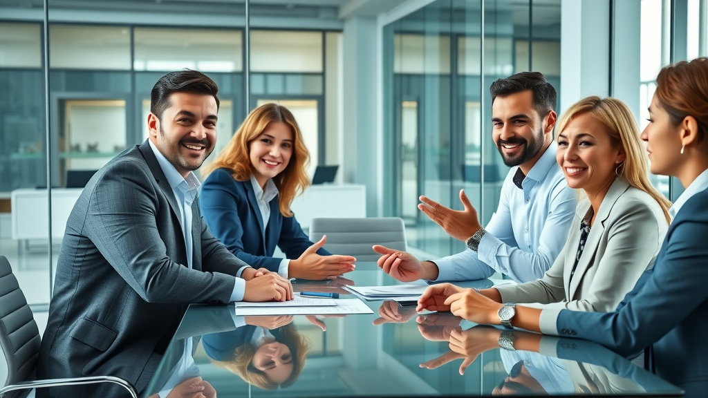 buy fractional cmo services - Modern business team collaborating on strategic marketing solutions in a contemporary office setting
