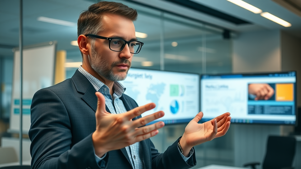 fractional chief marketing officer - Marketing leader creating a comprehensive marketing strategy on a digital screen