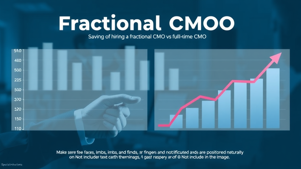 dynamic infographic illustrating cost savings in hiring fractional CMO vs full-time chief marketing officer, cost of a fractional CMO, highly detailed graph, corporate background, animated arrows showing marketing team benefits, cool-toned, no text, normal human posture