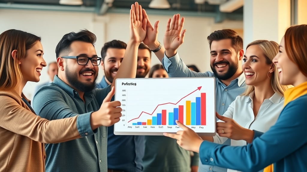Marketing leader and team celebrating success from fractional CMO-driven revenue growth and digital marketing improvement
