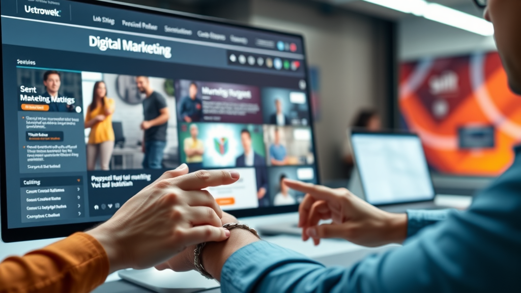 Cutting-edge digital marketing homepage design showing intuitive navigation and users interacting with website features