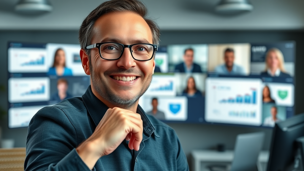 experienced outsourced CMO leading a virtual marketing meeting with distributed team, outsourcing marketing leadership