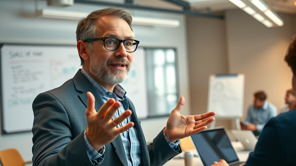 inspirational marketing leader presenting scalable marketing strategies - digital marketing fractional cmo