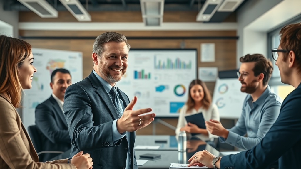 Business leader facilitating a diverse team brainstorming marketing strategies