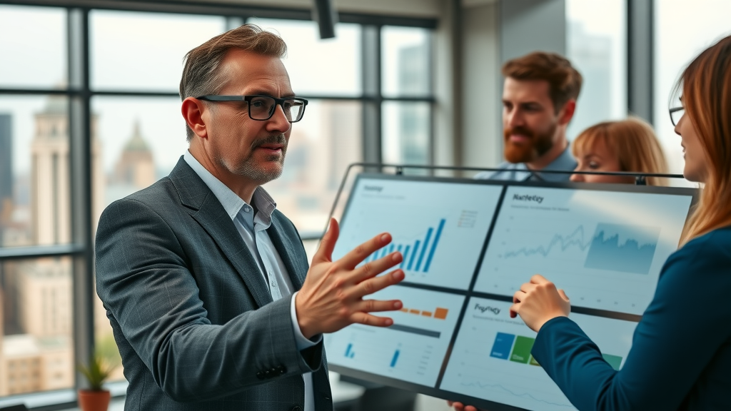 visionary outsourced cmo reviewing digital marketing strategy with marketing team
