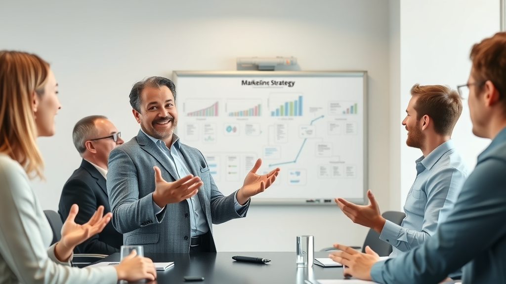 marketing executive explaining growth strategy to team, fractional chief marketing officer